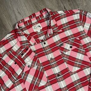 Tecovas Western Goods Mens Plaid Flannel Shirt Red White Grey XXL Heavyweight